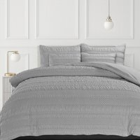 3D Embossed Geometric Pattern Duvet Set - Silver / Superking - thumbnail 1