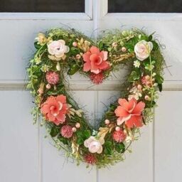 Floral Artificial Door Heart Wreath - Green,Pink - thumbnail 2