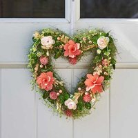 Floral Artificial Door Heart Wreath - Green,Pink - thumbnail 1