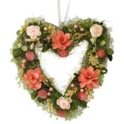 Floral Artificial Door Heart Wreath - Green,Pink - thumbnail 3