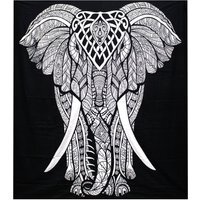 BW Double Cotton Bedspread  Wall Hanging Elephant  - White & Black