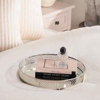 Metal Mirror Round Tray - Silver