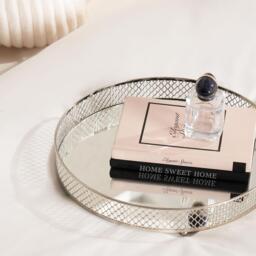 Metal Mirror Round Tray - Silver - thumbnail 2