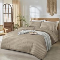 3Pcs Stripe Duvet Cover Set With Pillowcase - Beige / Double
