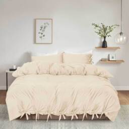 3Pcs Stripe Duvet Cover Set With Pillowcase - Beige / Double - thumbnail 3