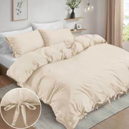 3Pcs Stripe Duvet Cover Set With Pillowcase - Beige / Double - thumbnail 2