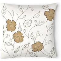 Stunning Applique Embroidered Floral Cushion - Latte / 56cm