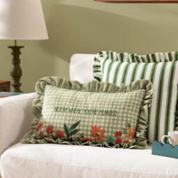 Meadow Haze Embroidered Ruffle Cushion - Green / 80 Feather 20 Polyester - thumbnail 5