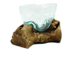 Molten Glass Arfully Misshapen Bowl on Wood - Brown