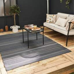 Rainbow Collection Stripped Outdoor Rug - Dark Grey / 120 x 160 cm Rectangle - thumbnail 5