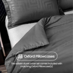 Premium Look Satin Geometric Patterened Duvet Set - Black / Superking - thumbnail 3
