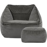 icon Natalia Giant Velvet Armchair Bean Bag with Footstool - Charcoal Grey - thumbnail 1