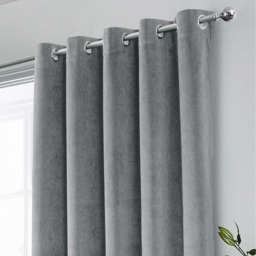 Hampton Grey Blackout Velvet Supersoft Eyelet Curtains - Grey / 168cm / 137cm - thumbnail 5