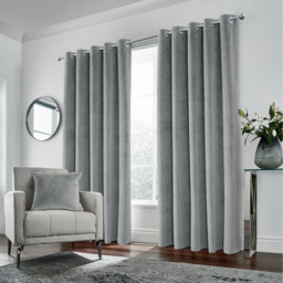 Hampton Grey Blackout Velvet Supersoft Eyelet Curtains - Grey / 168cm / 137cm - thumbnail 3
