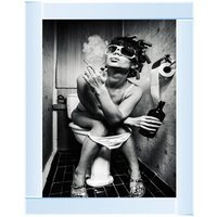 Girl Sits In The Toilet Glitter Liquid Wall Art Dcor - Silver