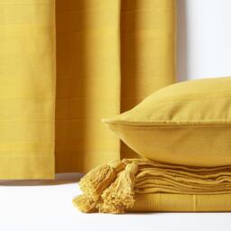 Homescapes Cotton Rajput Ribbed Curtain Pair - Sunshine Orange / 167cm / 182cm - thumbnail 3