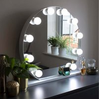 Audrey Round Hollywood Vanity Mirror with LED Lights - Silver - thumbnail 1