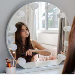 Audrey Round Hollywood Vanity Mirror with LED Lights - Silver - thumbnail 5
