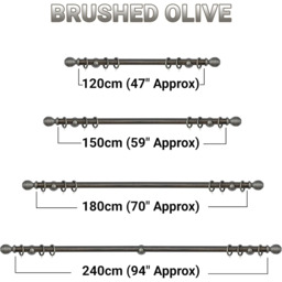 A.Unique Home Ribbed Wooden Curtain Pole with Rings and Fittings (35mm) - Brushed Olive / 150cm - thumbnail 2