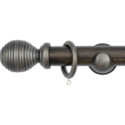 A.Unique Home Ribbed Wooden Curtain Pole with Rings and Fittings (35mm) - Brushed Olive / 150cm - thumbnail 3