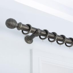 A.Unique Home Ribbed Wooden Curtain Pole with Rings and Fittings (35mm) - Brushed Olive / 150cm - thumbnail 5