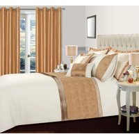 Floral Effect Embroidered Luxury Valdez Duvet Cover Pillowcase Set - Latte / King