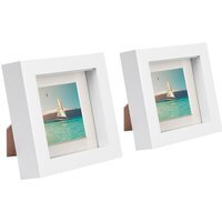 "4x4"" White 3D Box Photo Frame - 2x2"" Mount - Pack of 2 - White/Ivory" - thumbnail 1