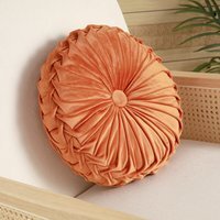 Round Pleated Pumpkin Velvet Cushion 45cm - Orange - image 1
