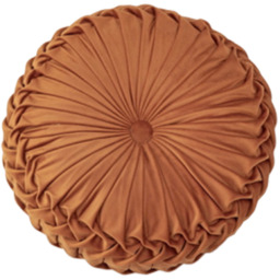 Round Pleated Pumpkin Velvet Cushion 45cm - Orange - thumbnail 3