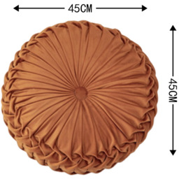 Round Pleated Pumpkin Velvet Cushion 45cm - Orange - thumbnail 4