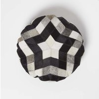 Geometric Star Brown Cream Round Leather Cushion - Black - thumbnail 1
