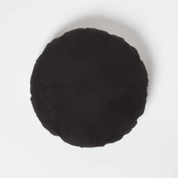 Geometric Star Brown Cream Round Leather Cushion - Black - thumbnail 3