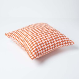 Homescapes Houndstooth Cotton Cushion Cover - Orange - thumbnail 3