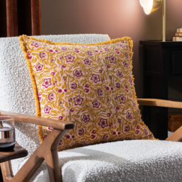 Filagree Floral Cotton Velvet Cushion - Shell / Feather - thumbnail 5