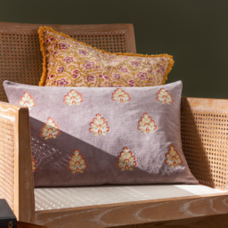 Filagree Floral Cotton Velvet Cushion - Shell / Feather - thumbnail 4