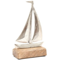 Nautical Metal Boat Ornament with Wooden Base - silver / Small