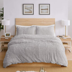 Faux Fur Duvet Cover Set - Silver / 200cm - thumbnail 2