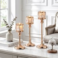 Lifeideas Set of 3 Crystal Candle Holders - Gold