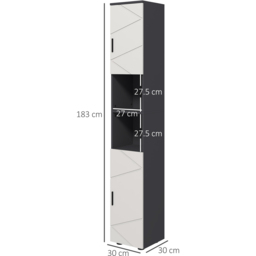 kleankin Tall Bathroom Storage Cabinet with Doors and Shelves - Light Grey - thumbnail 3