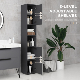 kleankin Tall Bathroom Storage Cabinet with Doors and Shelves - Light Grey - thumbnail 5