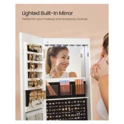 SONGMICS Jewellery Cabinet with Full-Length Mirror and Adjustable LED Lights - White - thumbnail 3