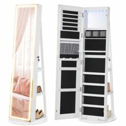 SONGMICS Jewellery Cabinet with Full-Length Mirror and Adjustable LED Lights - White - thumbnail 4
