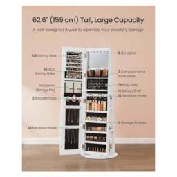 SONGMICS Jewellery Cabinet with Full-Length Mirror and Adjustable LED Lights - White - thumbnail 5