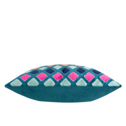 Metro Diamond Velvet Rectangular Cushion - Multi / Feather - thumbnail 3