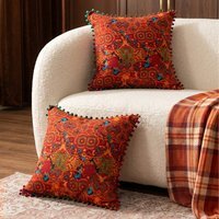 45cm Moroccan Style Pack of 2 Throw Pillows with Inserts - Orange - image 1