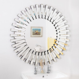 MirrorOutlet Sunburst All Glass Stylised Decorative Round Mirror - Silver - thumbnail 3
