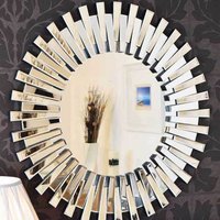MirrorOutlet Sunburst All Glass Stylised Decorative Round Mirror - Silver