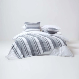 Homescapes Cotton Morocco Striped Curtain Pair - Monochrome / 228cm / 167cm - thumbnail 5