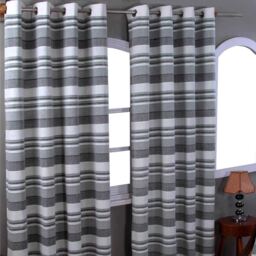 Homescapes Cotton Morocco Striped Curtain Pair - Monochrome / 228cm / 167cm - thumbnail 2