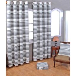 Homescapes Cotton Morocco Striped Curtain Pair - Monochrome / 228cm / 167cm - thumbnail 3